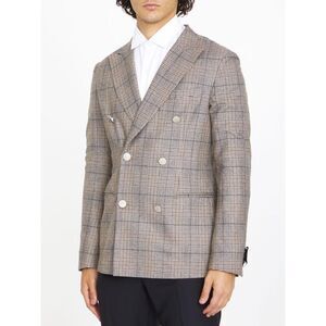 TONELLO Men's Double-Breasted Plaid Blazer Men Beige Outerwear